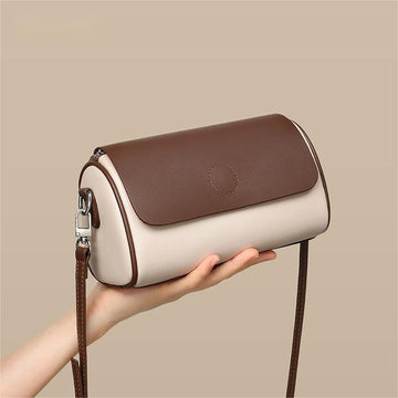 Tajade 2023 Women's Genuine Leather Cylinder Messenger Bucket Bag
